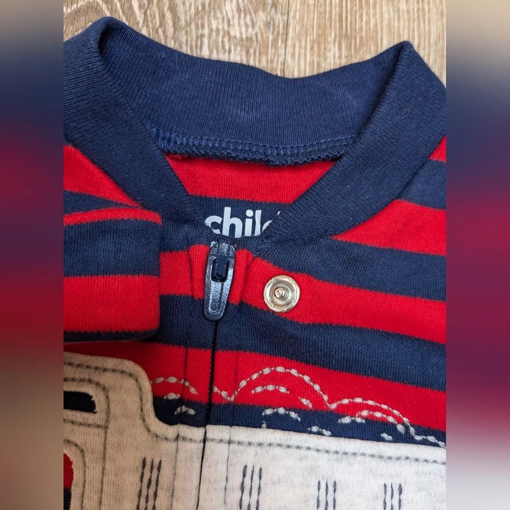 NWT Carter's Red and Blue Dump Truck 100% Cotton Zipper Footie Size 0-3 Months
